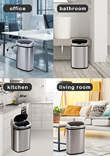 13 Gallon/50 L Kitchen Trash Can With Stainless Steel Touch-Free Lid, Automatic Motion Sensor Garbage Can for Bathroom, Brushed Finish - color: Stainless Steel