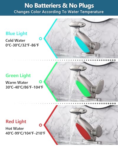 Pull Out LED Bathroom Faucet, 4 Modes Single Handle Waterfall Bathroom Sink Faucet, 3 Colors Light Changing Stainless Steel Bath Faucets, 360° Rotating LED Faucets 1 Hole, 1 Pack, Brushed Nickel - color: Brushed Nickel