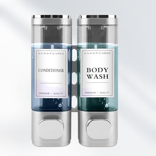 Shampoo and Conditioner Dispenser, 2 Chamber 300ml, Wall Mounted, Sliver | Shower Soap Dispenser, Refillable Hand Soap Dispensers, Body Wash Dispenser for Bathroom, Kitchen, Hotel, Home - color: Silver, size: 2 Chamber
