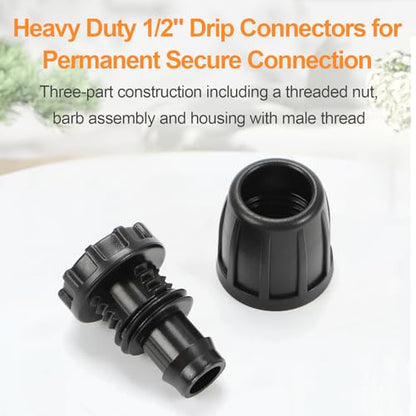 1/2 Inch Drip Irrigation End Plug Fittings, 12 Pieces 1/2'' Drip Line Barbed Locked End Cap Connectors for 1/2 Inch Irrigation Tubing (1/2" ID x 0.650" OD) for Garden Watering System - size: 1/2" Nut Plug 12 Pcs