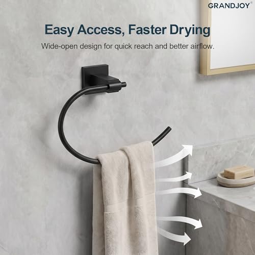 8.5 Inch Matte Black Hand Towel Ring for Bathroom, SUS304 Stainless Steel Wall Mounted Hand Towel Holder, Modern Square Base Swivel Towel Hanger, Heavy Duty - color: Matte Black