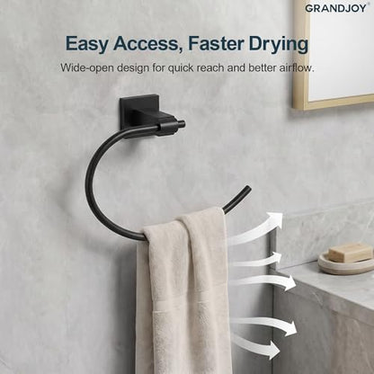8.5 Inch Matte Black Hand Towel Ring for Bathroom, SUS304 Stainless Steel Wall Mounted Hand Towel Holder, Modern Square Base Swivel Towel Hanger, Heavy Duty - color: Matte Black