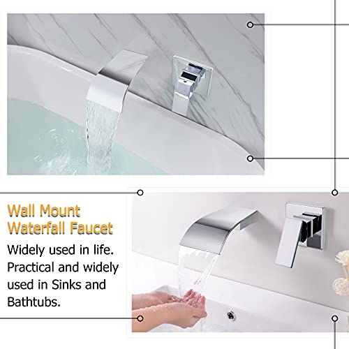 Waterfall Faucet Wall Mount,Brass Bathroom Waterfall Tub Faucet,Wall Mounted Bathtub Filler Tap,Chrome,KHBPC01U - color: Chrome, size: 1 Handle Style A