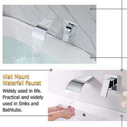 Waterfall Faucet Wall Mount,Brass Bathroom Waterfall Tub Faucet,Wall Mounted Bathtub Filler Tap,Chrome,KHBPC01U - color: Chrome, size: 1 Handle Style A
