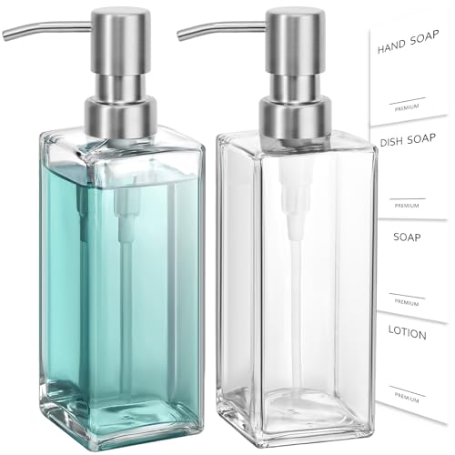 GMISUN Glass Soap Dispenser with Stainless Steel Pump, Clear Hand Soap Dispenser for Bathroom, 12 fl oz/350ml Hand and Dish Soap Dispensers Set for Kitchen, Refillable Liquid Soap and Lotion Bottle - color: Clear Bottle + Sliver Pump