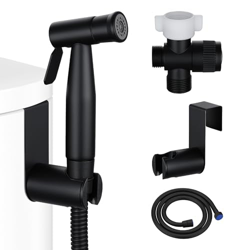 Handheld Bidet Sprayer for Toilet with Leakproof Hose Matte Black,Stainless Steel,Adjustable Water Pressure 2-Function Cloth Diaper Sprayer,Wall/Toilet Mount Jet Spray for Baby Feminine Seniors Wash - color: Matte Black