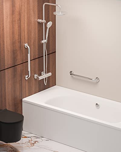 20 Inch Anti Slip Shower Grab Bar, MunzongBrushed Nickel Grab Rails | Stainless Steel Bathroom Grab Bar Brushed Nickel Knurled Bathroom Balance Bar Safety Hand Rail Support Handicap Elderly - color: Satin Brushed Nickel, size: 20 Inch-2 Pack