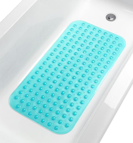 Large Non-Slip Bathtub & Shower Mat 31”x16” (Smooth/Non-Textured Tubs Only) Safe, Clean, Machine-Washable, Superior Grip&Drainage, Vinyl, Transparent Turquoise - color: Transparent Turquoise (Green-blue), size: Large (31"x16")