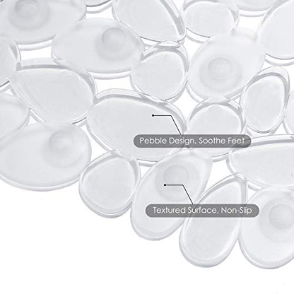 WELTRXE Non Slip Bath Mat Pebbles Bathtub Mat with Suction Cups, Drain Holes for Bathroom Showers, Tub, 35 x 16 Inches Machine Washable Bathroom Mats BPA, Latex Free Safe Shower Mats - Clear - color: Pebbles-clear, size: 35" x 16" (Rectangular)