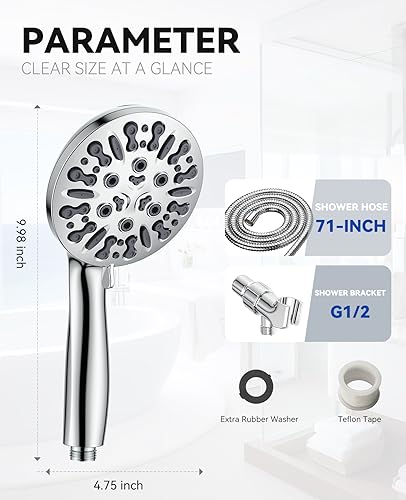 JDO Shower Head with Handheld, High Pressure Handheld Shower Head 9 Settings, Detachable Shower Head Set with Stainless Steel Hose and Shower Bracket (Chrome) - color: Chrome