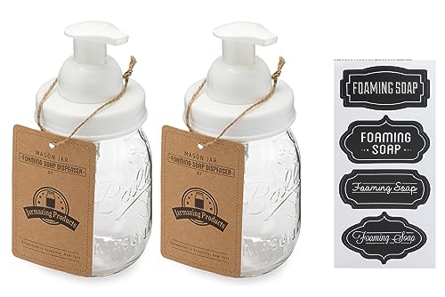 Mason Jar Foaming Soap Dispenser – White – with 16 Ounce Ball Mason Jar - Two Pack! - color: Ball Jar, White, size: 2 Pack
