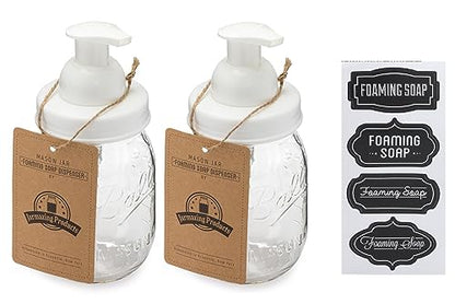 Mason Jar Foaming Soap Dispenser – White – with 16 Ounce Ball Mason Jar - Two Pack! - color: Ball Jar, White, size: 2 Pack