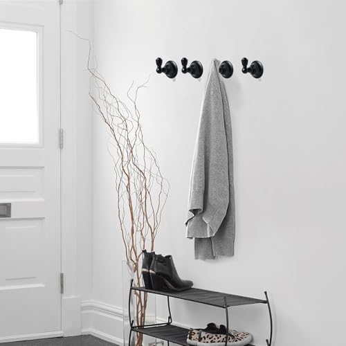 4 Pack 2-3/4inch Black Robe Hooks | Solid Zinc Alloy | Wall Mounted | Coat Hooks | Hooks Wall Mounted Robe Hooks | For organization in bathrooms entrances. - color: Black