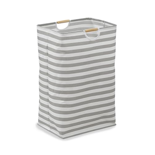 Collapsible Laundry Hamper Bag with Wooden Handles - 72L/19 Gallon Large Capacity Waterproof Oxford Cloth Storage Basket, Freestanding No Wire Frame, for Dorm Room, Bedroom, Bathroom (Max-Grey) - size: Max-Grey