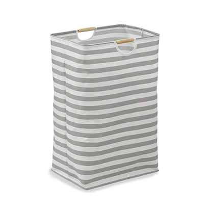 Collapsible Laundry Hamper Bag with Wooden Handles - 72L/19 Gallon Large Capacity Waterproof Oxford Cloth Storage Basket, Freestanding No Wire Frame, for Dorm Room, Bedroom, Bathroom (Max-Grey) - size: Max-Grey