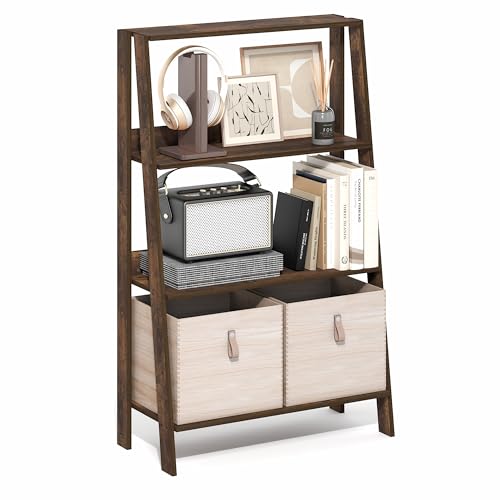 Furinno Ladder 4-Tier Book Shelf, Open Frame Ladder Shelf, Amber Pine | 10.9 x 23.6 x 38.4, Bookcase, Standing Display Storage Shelves, Storage Rack, for Organization, Living Room, Home Office - color: Amber Pine, size: 4-Tier 38.4 Tall