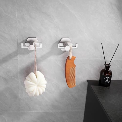GERZWY Bathroom Double Towel Hook Wall Mounted Brushed Stainless Steel Coat/Robe Clothes Hook for Bath Kitchen Modern Hotel 2 Pack - color: Brushed
