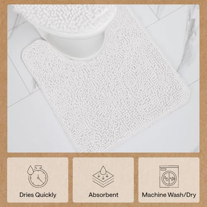 GORILLA GRIP Bathroom Rug Sets 3 Piece, Bath Mat Set and Oval Toilet Base with Rubber Backing, Plush Absorbent Shaggy Chenille Washable Mats, Includes 24x19.5, 24x17 and 36x24 Inch Rugs, White - color: White, style: 24"x19.5" + 24"x17" + 36"x24" - 3 Pack