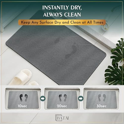 Extra Large Stone Bath Mat - (31.5” x 19.7”) - Absorbent Diatomaceous Earth Stone Bath Mat Large - Non-Slip Diatomite Bathmat - Easy Clean and Quick Drying - Long Instant Dry Bathmat - Dark Gray XL - color: Dark Gray
