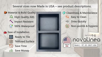 Ready-to-Tile Rectangular Shower Niche – 28" x 17" Double Equal Shelves – Made in USA – Recessed Bathroom Storage - size: 28" x 17" Double Equal Shelves (USA)
