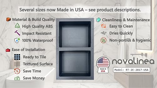 Ready-to-Tile Rectangular Shower Niche – 28" x 17" Double Equal Shelves – Made in USA – Recessed Bathroom Storage - size: 28" x 17" Double Equal Shelves (USA)