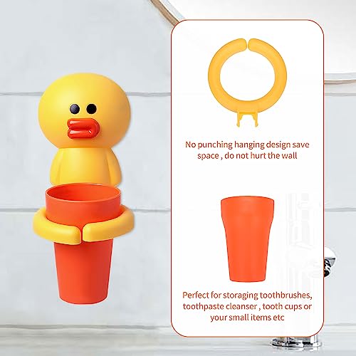SooGree Kids Toothbrushes Holder Animal Tooth Cup Holder Wall Mounted Sucker Toothpaste Storage Set Cute Household Toothpaste Rack Mouthwash Cup Rack for Children,No Punching Shelf Bracket with Cup - color: Chicken