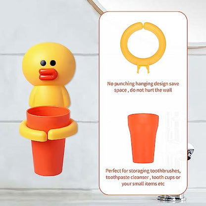 SooGree Kids Toothbrushes Holder Animal Tooth Cup Holder Wall Mounted Sucker Toothpaste Storage Set Cute Household Toothpaste Rack Mouthwash Cup Rack for Children,No Punching Shelf Bracket with Cup - color: Chicken