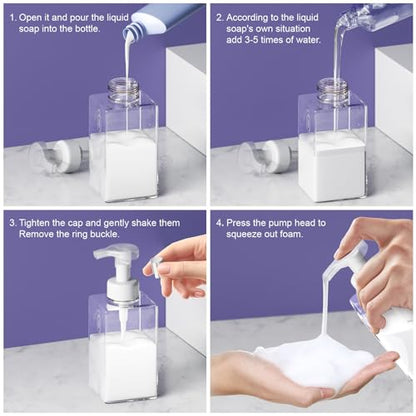 Kzeirm Foaming Soap Dispenser for Bathroom & Kitchen 15 Oz, Refillable Foam Hand Soap Dispenser for Liquid Soap, 2Pcs Foam Pump Bottle with Waterproof Labels, Clear - color: Clear