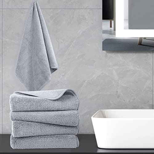 POLYTE Quick Dry Lint Free Microfiber Hand Towel, 16 x 30 in, Set of 4 (Gray) | 4 Pack, Oversize, Lint Free, Hanging Loop - color: Gray
