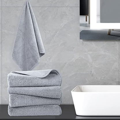 POLYTE Quick Dry Lint Free Microfiber Hand Towel, 16 x 30 in, Set of 4 (Gray) | 4 Pack, Oversize, Lint Free, Hanging Loop - color: Gray