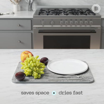 Deepstone Diatomite Stone Dish Drying Mat – Fast-Drying Natural Diatomaceous Earth Kitchen Countertop Drying Board – Super Absorbent & Non-Slip, 16 x 12 in (Gray) - color: Gray