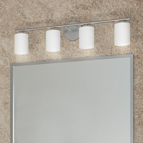 Progress Lighting 4-Light Etched White Glass Modern Bath Vanity Light, Replay Collection, Brushed Nickel (P2160-09) - color: Brushed Nickel, size: 4-Light