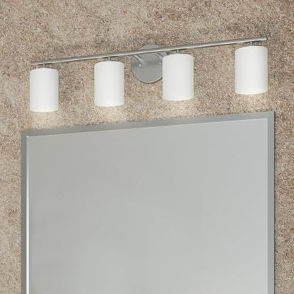 Progress Lighting 4-Light Etched White Glass Modern Bath Vanity Light, Replay Collection, Brushed Nickel (P2160-09) - color: Brushed Nickel, size: 4-Light