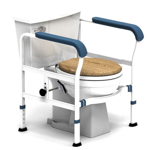 Toilet Safety Rails Foldable Stand Alone Toilet Frame Adjustable Height with Easy Installation Bathroom Toilet Seat for Seniors Arthritis Sufferers Injured Surgery Recovery