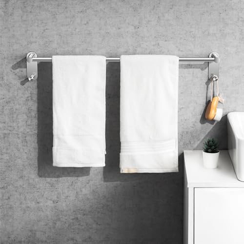24 Inch Adhesive Towel Bar - Stainless Steel Stick on Towel Rack for Bathroom, No Drilling Towel Holder with 2 Hooks, Brushed Nickel - color: Brushed Nickel, size: 24 inch