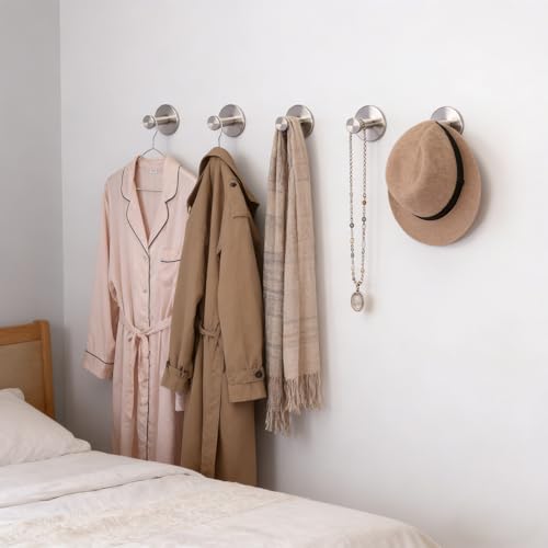 Bath Towel Hooks, 4 Pack Self Adhesive Coat Hooks, Sturdy No Drilling Robe Hook, SUS 304 Stainless Steel Heavy Duty, Wall Hooks for Bathroom Bedroom Kitchen (2 in, Brushed) - color: Brushed-4