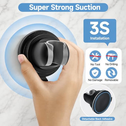 Shower Head Holder Suction, Black Removable Adjustable No-Drill | Strong Suction Hold, 360° Adjustable Angle, Removable No-Drill Mount for Smooth Tile, Glass and Mirror Surfaces - style: Matte Black
