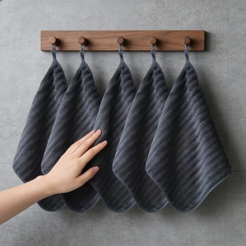 5pcs Hand Towel Set Super Absorbent Quick Dry Lint Free Hanging Loops 30x30cm for Bathroom Kitchen Travel Daily Use Home, Darkblue - color: Darkblue