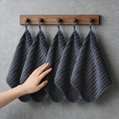 5pcs Hand Towel Set Super Absorbent Quick Dry Lint Free Hanging Loops 30x30cm for Bathroom Kitchen Travel Daily Use Home, Darkblue - color: Darkblue