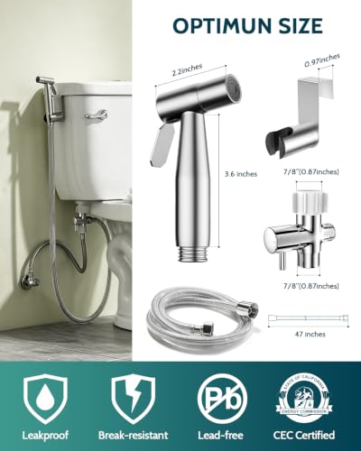 LUFEIDRA Handheld Bidet Sprayer, Adjustable Water Pressure, RV Toilet Use | Upgraded Leak-Free PVC Bidet Hose, 7/8" Brass T-valve, Stainless Steel, Feminine Wash, Cloth Diaper Rinse, Easy Install - color: Stainless Steel (Pro-Seal), size: 1 Pack