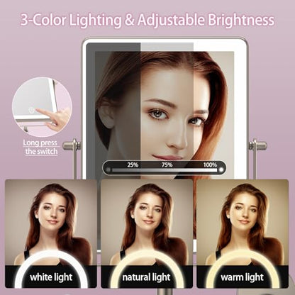FASCINATE 8.7" 5000mAh Rechargeable Wall Mounted Makeup Mirror (Nickel) | Bathroom Mirror Rectangle Double Sided Touch Switch 1X 30X Magnifying, 3 Color Setting, Extended Arm 360° Swivel Foldable - color: Nickel a