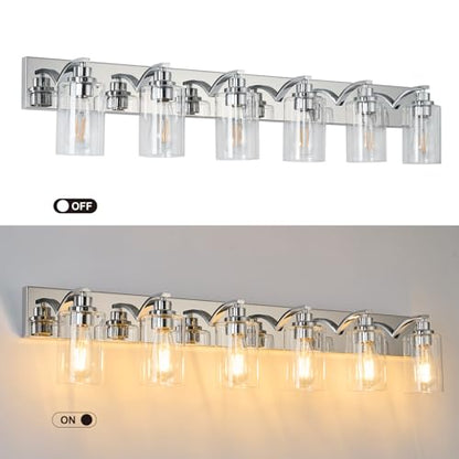 6-Light Bathroom Light Fixtures Modern Chrome Vanity Lights | Easy to Install Clear Glass Shades, Wall Mount Up or Down, E26 Socket, Hardwired, 129V - color: Chrome, size: 6 Lights