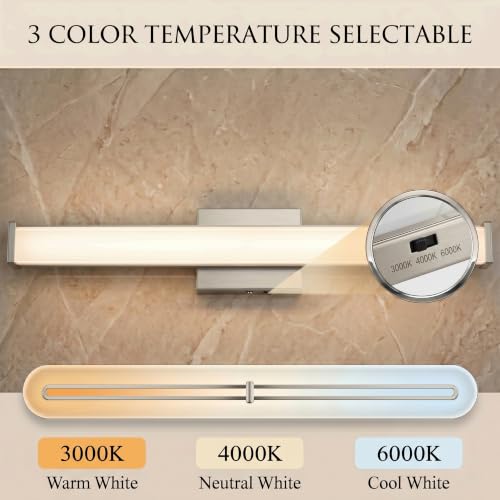 URSOLA 36" Modern LED Bathroom Light Fixtures, Brushed Nickel 3CCT Dimmable Bathroom Vanity Light Over Mirror, Bathroom Vanity Bath Bar Lights with Double Layer Acrylic Shade - color: Brushed Nickel, size: 36inch