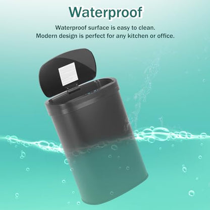 PayLessHere Kitchen Trash Can Automatic Trash Can with Lid 50 Liter 13 Gallon Touch Free High-Capacity Brushed Stainless Steel Waste Bin for Bathroom Bedroom Home Office (Black) - color: Black