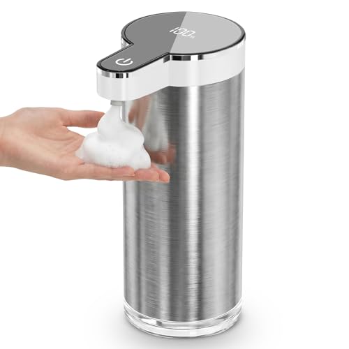 Automatic Foaming Soap Dispenser Touchless, Stainless Steel Hand Soap Dispenser, USB Rechargeable, 4 Adjustable Levels, 11.8oz/350ml for Kitchen and Bathroom (Stainless Steel White, Foam) - color: Stainless Steel White, size: Foam