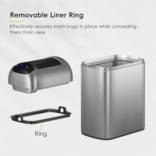 EKO Astro Slim Sensor Trash Can, 10L / 2.6 Gallon Touchless Garbage Bin with Soft-Close Retractable Wing Lid, Motion Sensor Stainless Steel Trash Can for Bathroom, Kitchen and Office, Waterproof - size: Astro 10L-Matte Stainless