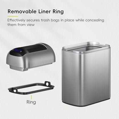 EKO Astro Slim Sensor Trash Can, 10L / 2.6 Gallon Touchless Garbage Bin with Soft-Close Retractable Wing Lid, Motion Sensor Stainless Steel Trash Can for Bathroom, Kitchen and Office, Waterproof - size: Astro 10L-Matte Stainless