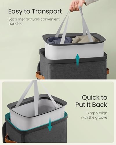 SONGMICS Laundry Basket, 26.4 Gal. Laundry Hamper, Easy Assembly, with Lid and Handles, Removable Liner, 16.5 x 12.6 x 29.5 Inches, Ink Black ULCB811BH01 - color: Ink Black, size: 100 L (1-Section)