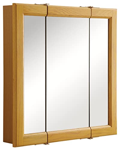Design House Claremont Tri-View Medicine Cabinet, 24", Honey Oak | Wall Mount, Transitional, Wood, Bath, 545277-HOK - color: Honey Oak, size: 24 in. W x 24 in. H