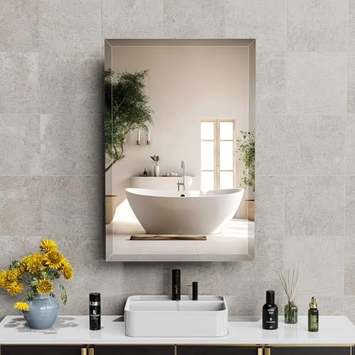 16X24 Inches Medicine Cabinet, Wall Mounted Bathroom Cabinet wirh Beveled Mirror, Recessed or Surface Medicine Cabinet with Storage - size: 16X24 IN